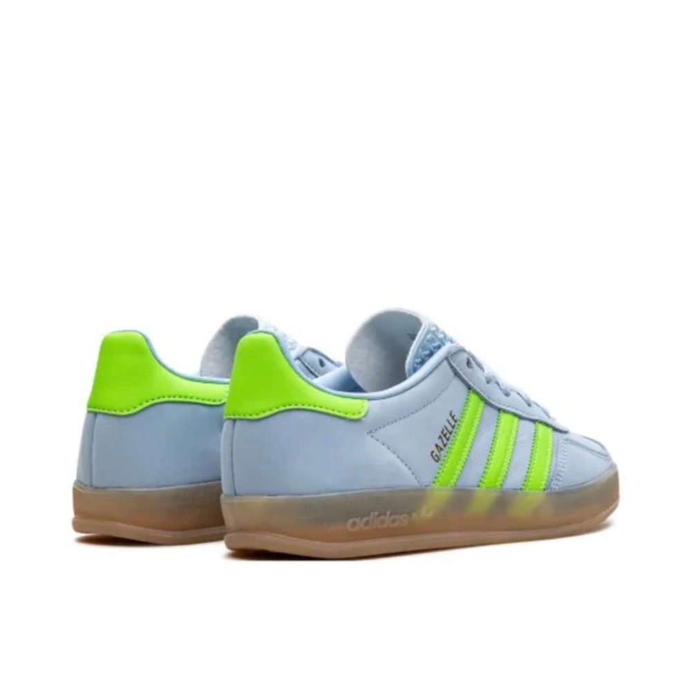Adidas Gazelle Sneakers Sky Blue with Neon/Solar Green Accents size 7 - Picture 3 of 13